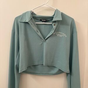 Missguided + Teal Ribbed Long Sleeve Top